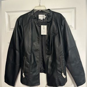 New Junarose Faux Leather Jacket - Black -2X